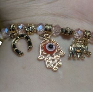 Handmade Glass Beaded Bracelet O/S Stretchy Pink